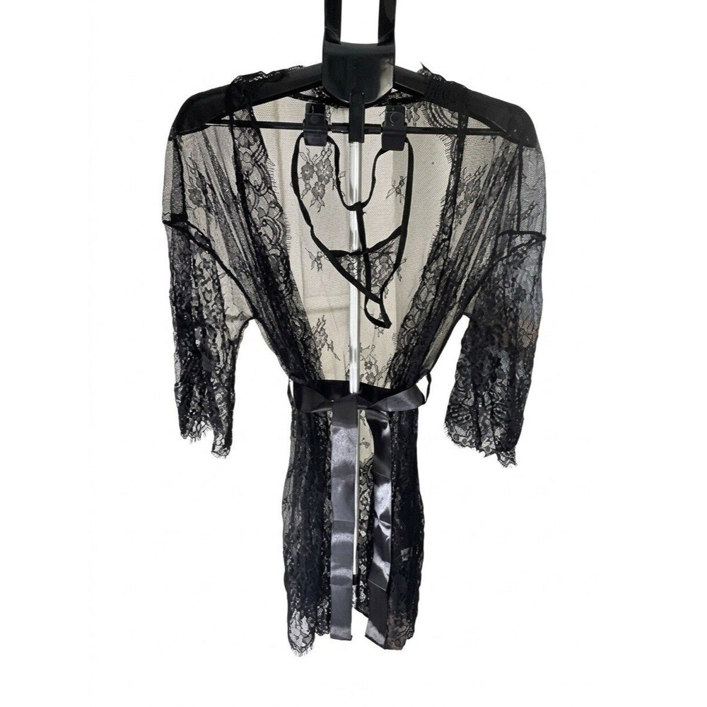 Narcisse Black Lace Kimono Robe 2PC Set 2XL